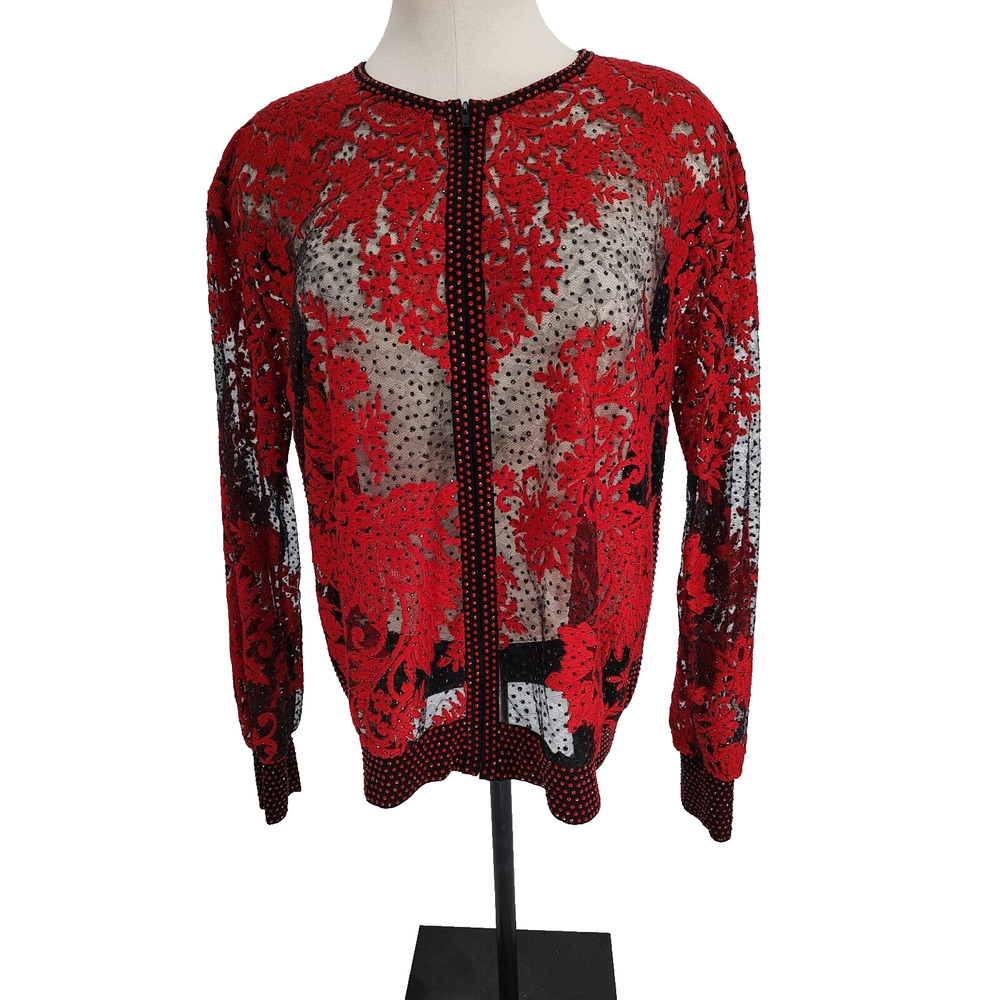 Grayse Kelly & Marie Gray Woman's Red Black Zipper Classic Jacket Size L Jewels